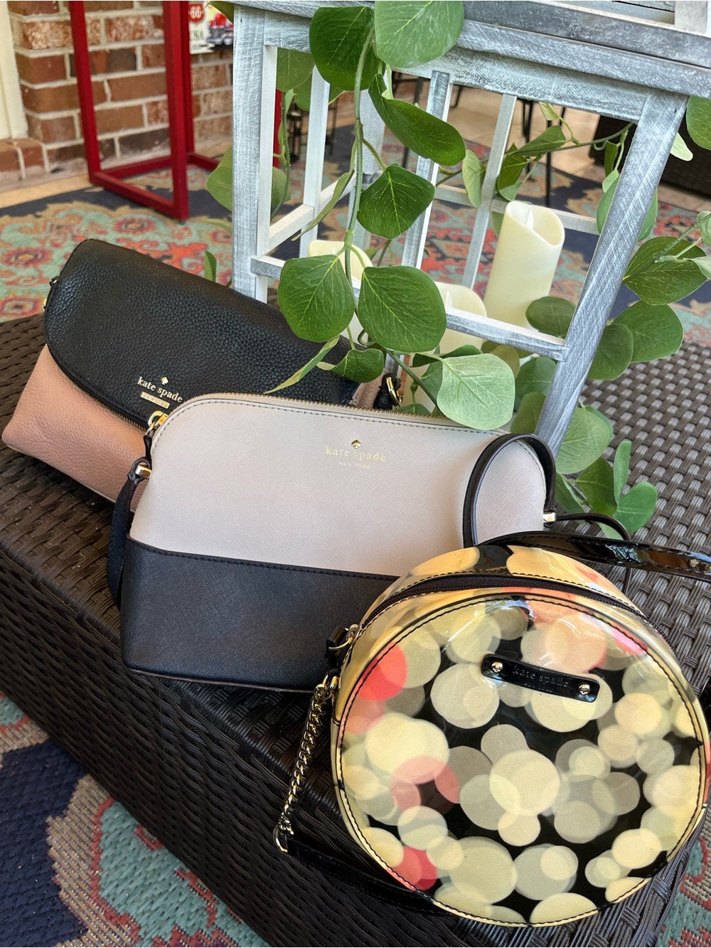 kate spade Black & Blush Two-Tone Pebbled Leather Crossbody Trio (Three Bags)